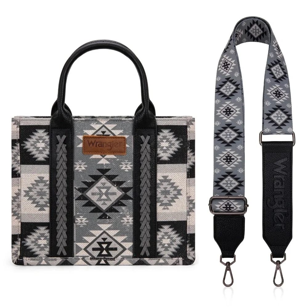 Wrangler Aztec Pattern Dual Sided Print -Tote/Crossbody -Black